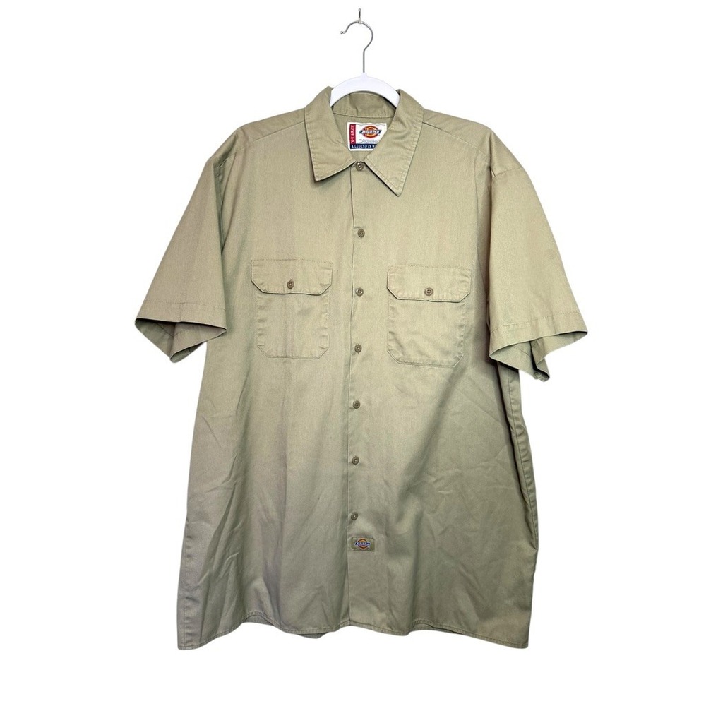 Dickies Mens XL Khaki Tan Short Sleeve Button Up Work Shirt RN20697 Twill